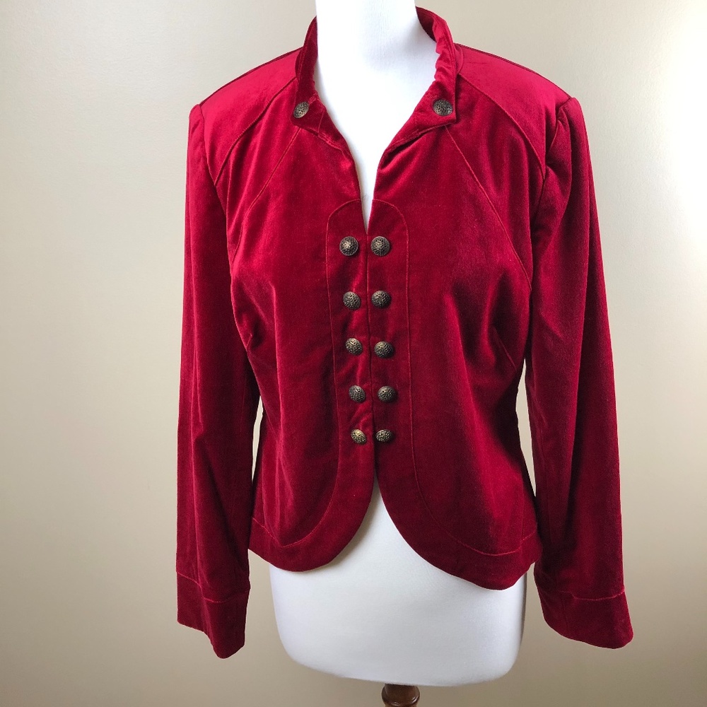 Chelsea  & Theodore Cranberry Red Velvet Jacket